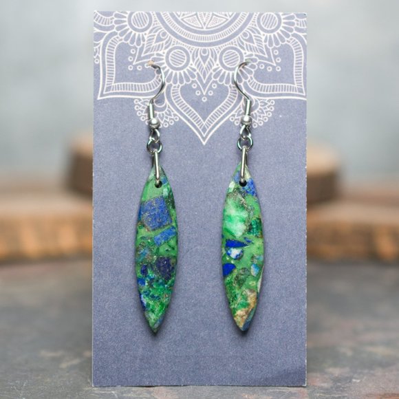 Malachite and Lapis Lazuli Oval Dangle Earrings – B - Picture 1 of 1